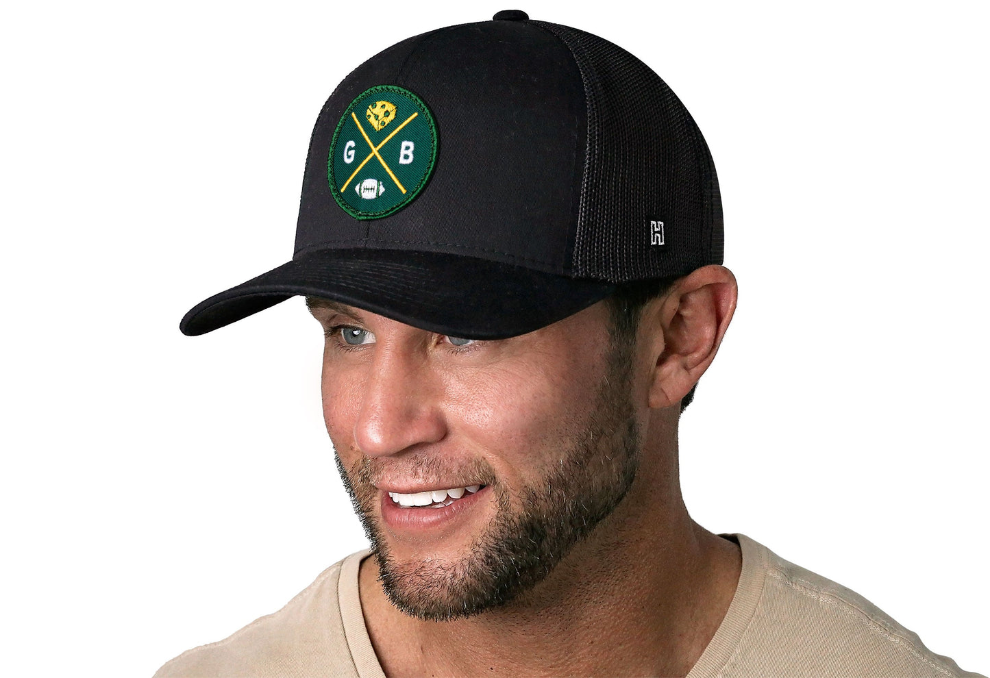 Green Bay Trucker Haka Hat Black GB Cheese X Football Snapback