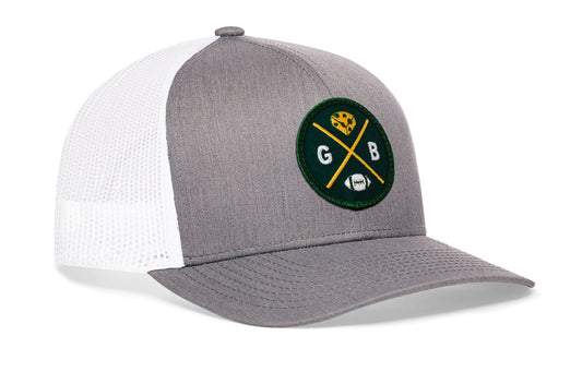 Green Bay Trucker Haka Hat Gray-White GB Cheese X Football Snapback