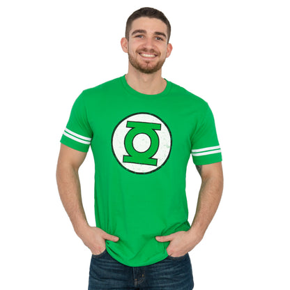 Green Lantern Logo With Striped Sleeves T Shirt