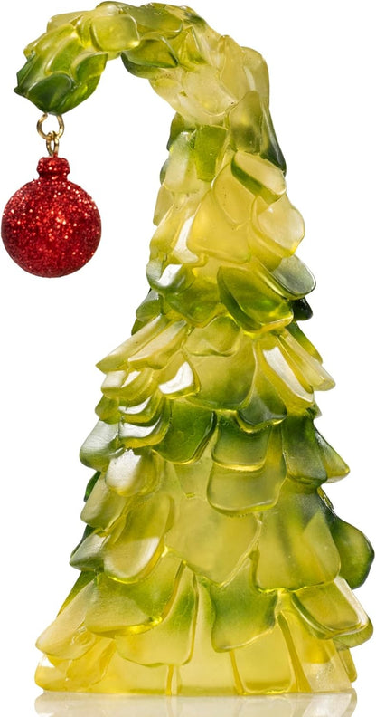 Green Monster Bend Christmas Tree with Red Ornament 8” Glass Holiday Decoration