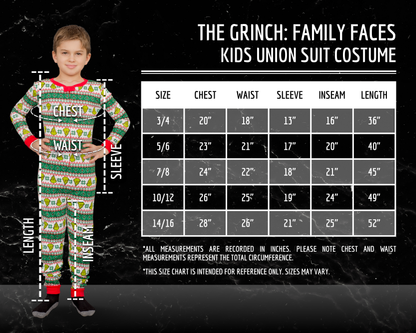 Grinch Family Faces Christmas Kids Pajama Union Suit