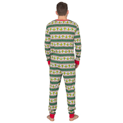 Grinch Family Faces Christmas Adult Pajama Union Suit