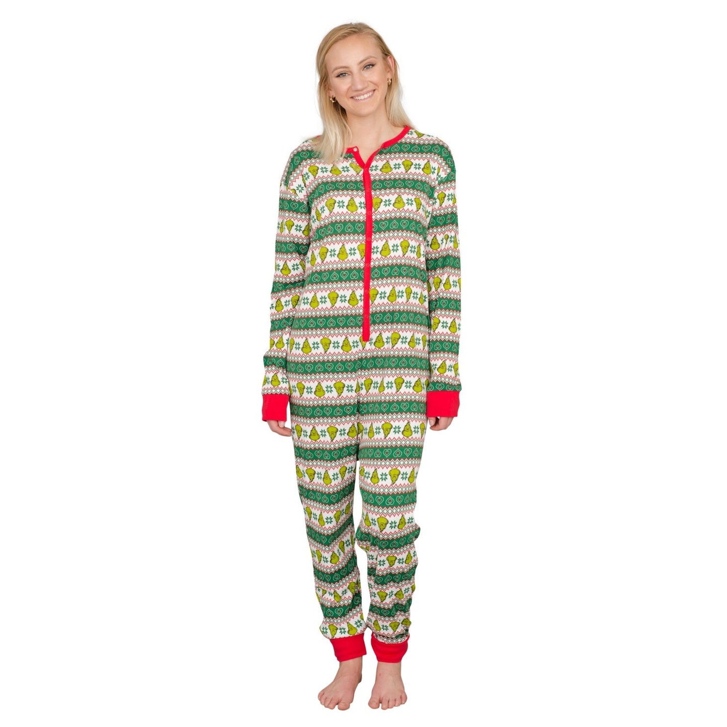 Grinch Family Faces Christmas Adult Pajama Union Suit