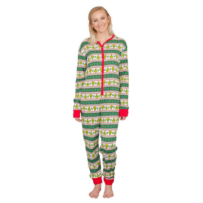 Grinch Family Faces Christmas Adult Pajama Union Suit
