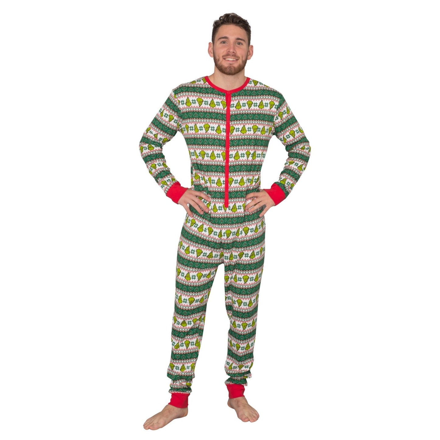 Grinch Family Faces Christmas Adult Pajama Union Suit