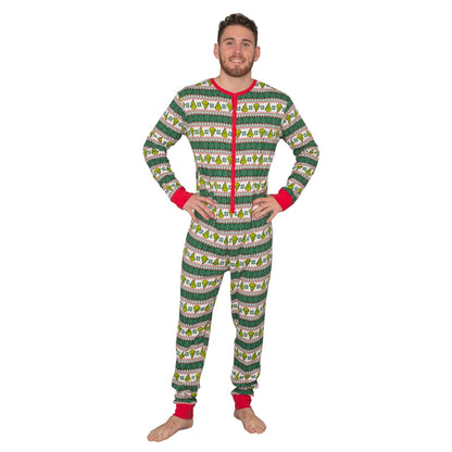 Grinch Family Faces Christmas Adult Pajama Union Suit
