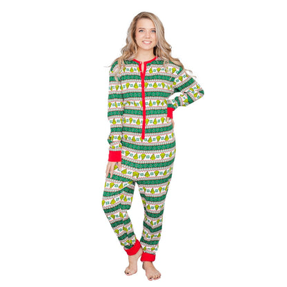 Grinch Family Faces Christmas Adult Pajama Union Suit