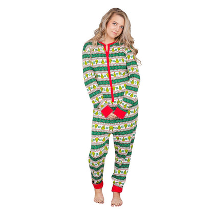 Grinch Family Faces Christmas Adult Pajama Union Suit