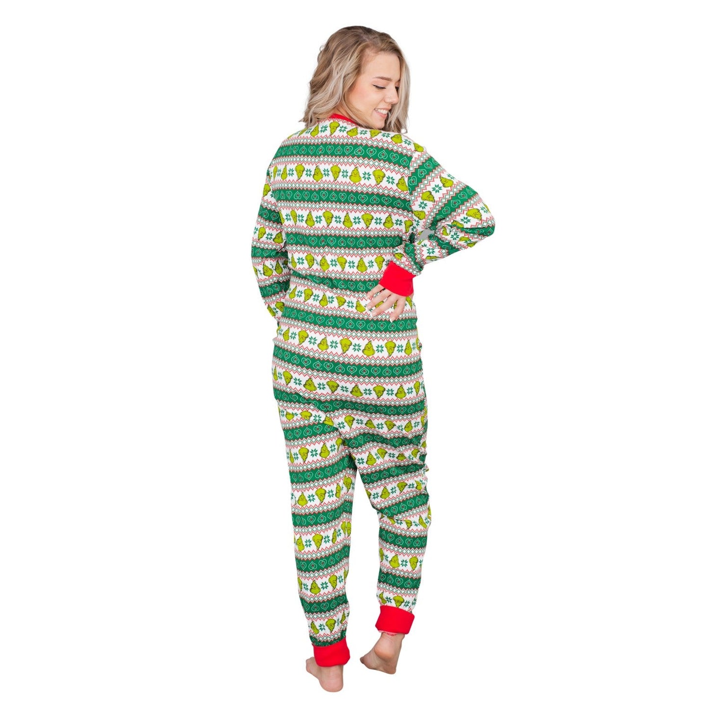 Grinch Family Faces Christmas Adult Pajama Union Suit