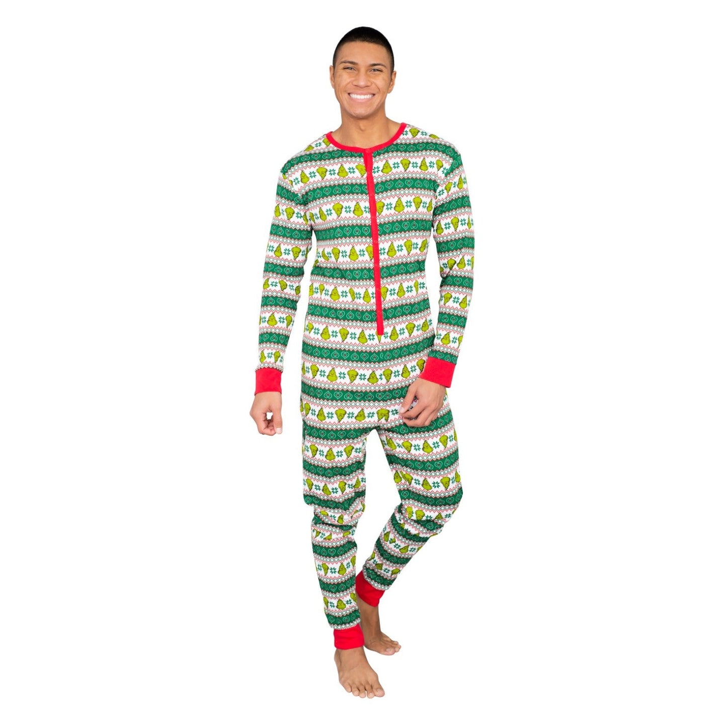 Grinch Family Faces Christmas Adult Pajama Union Suit