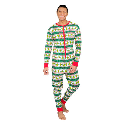 Grinch Family Faces Christmas Adult Pajama Union Suit