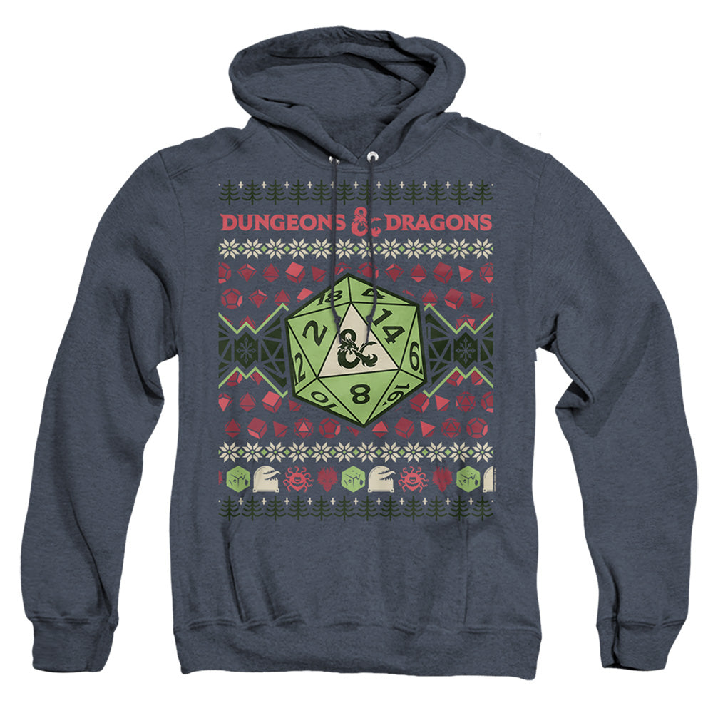 Dungeons And Dragons 20-Sided Dice Ugly Christmas Heather Mens Hoodie Navy