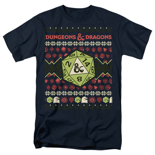 Dungeons And Dragons 20-Sided Dice Ugly Christmas Mens T Shirt Navy