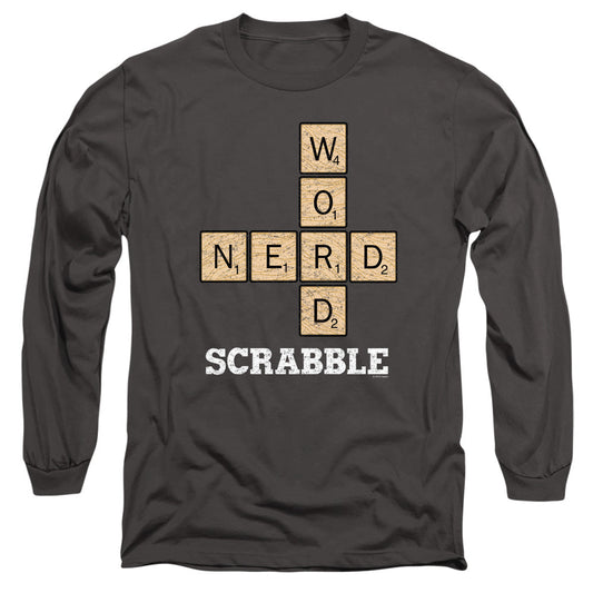 Scrabble Word Nerd Mens Long Sleeve Shirt Charcoal Officially Licensed