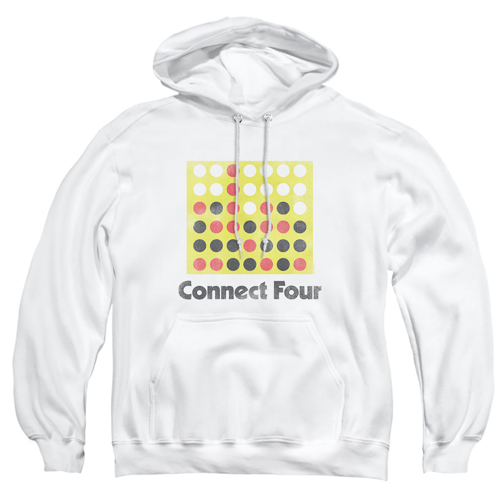 Connect Four Classic Logo Distressed Mens Hoodie White