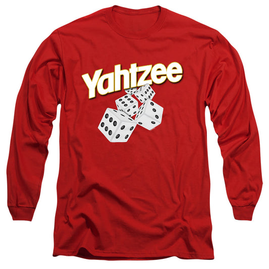 Yahtzee Tumbling Dice Mens Long Sleeve Shirt Red Officially Licensed