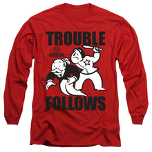 Load image into Gallery viewer, Monopoly Trouble Follows Mens Long Sleeve Shirt Red
