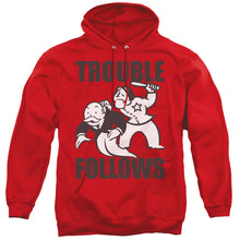 Load image into Gallery viewer, Monopoly Trouble Follows Evergreen Mens Hoodie Red
