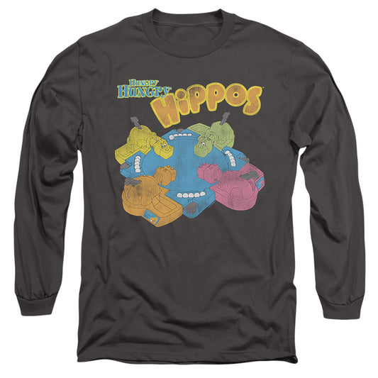 Hungry Hungry Hippos Ready To Play Mens Long Sleeve Shirt Charcoal Officially Licensed