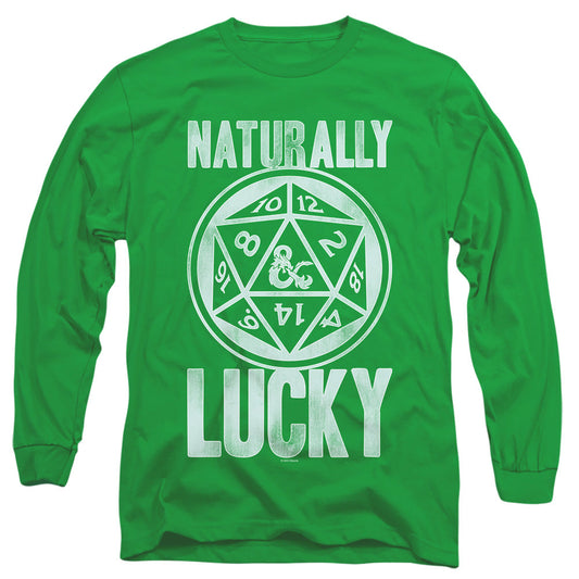 Dungeons And Dragons Naturally Lucky Mens Long Sleeve Shirt Kelly Green Officially Licensed