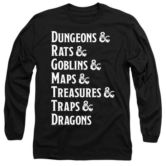 Dungeons And Dragons Dungeon List Mens Long Sleeve Shirt Black Officially Licensed