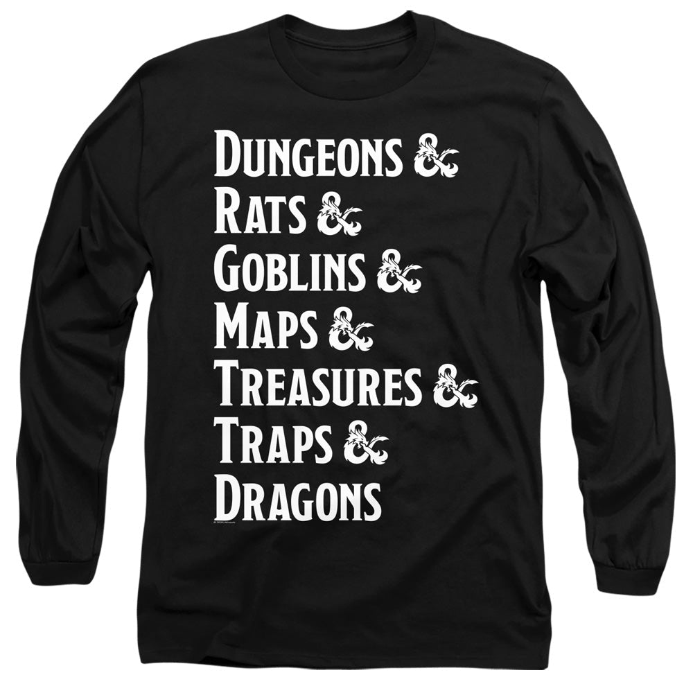 Dungeons And Dragons Dungeon List Mens Long Sleeve Shirt Black Officially Licensed