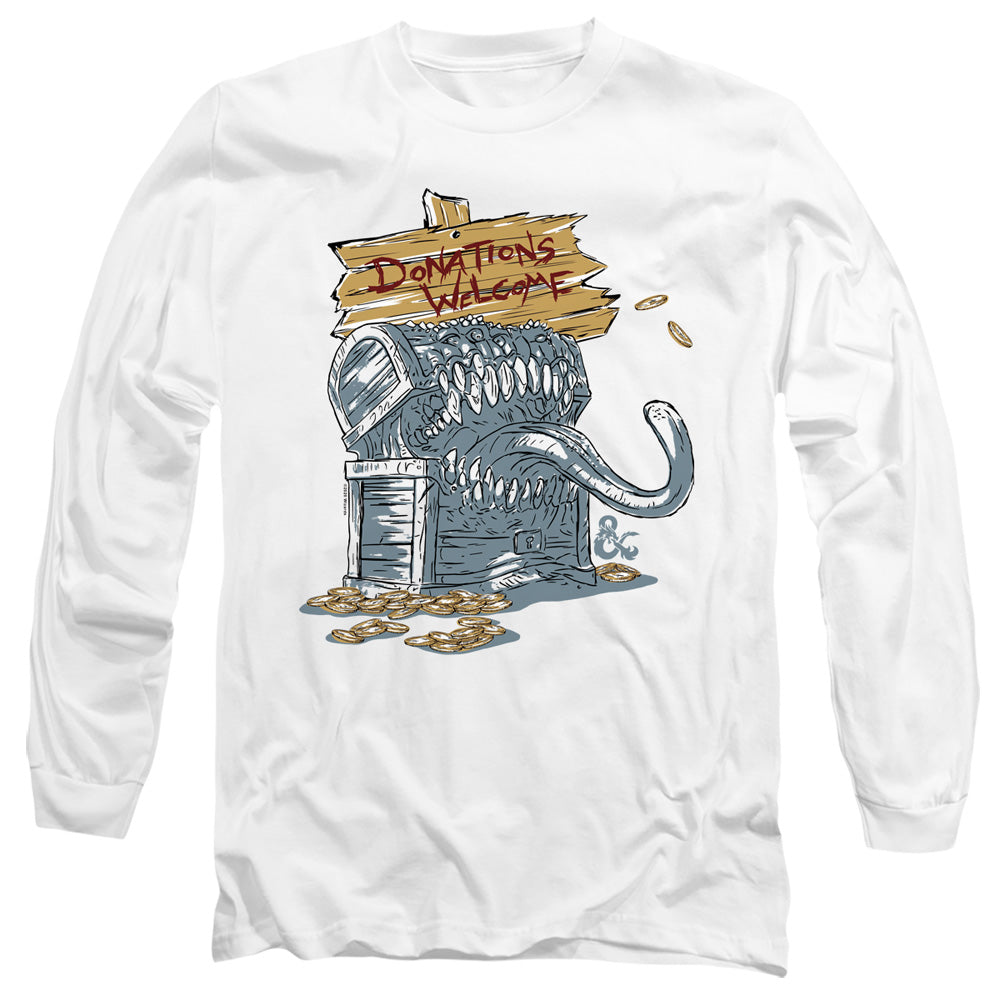 Dungeons And Dragons Donations Welcome Mimic Mens Long Sleeve Shirt White Officially Licensed