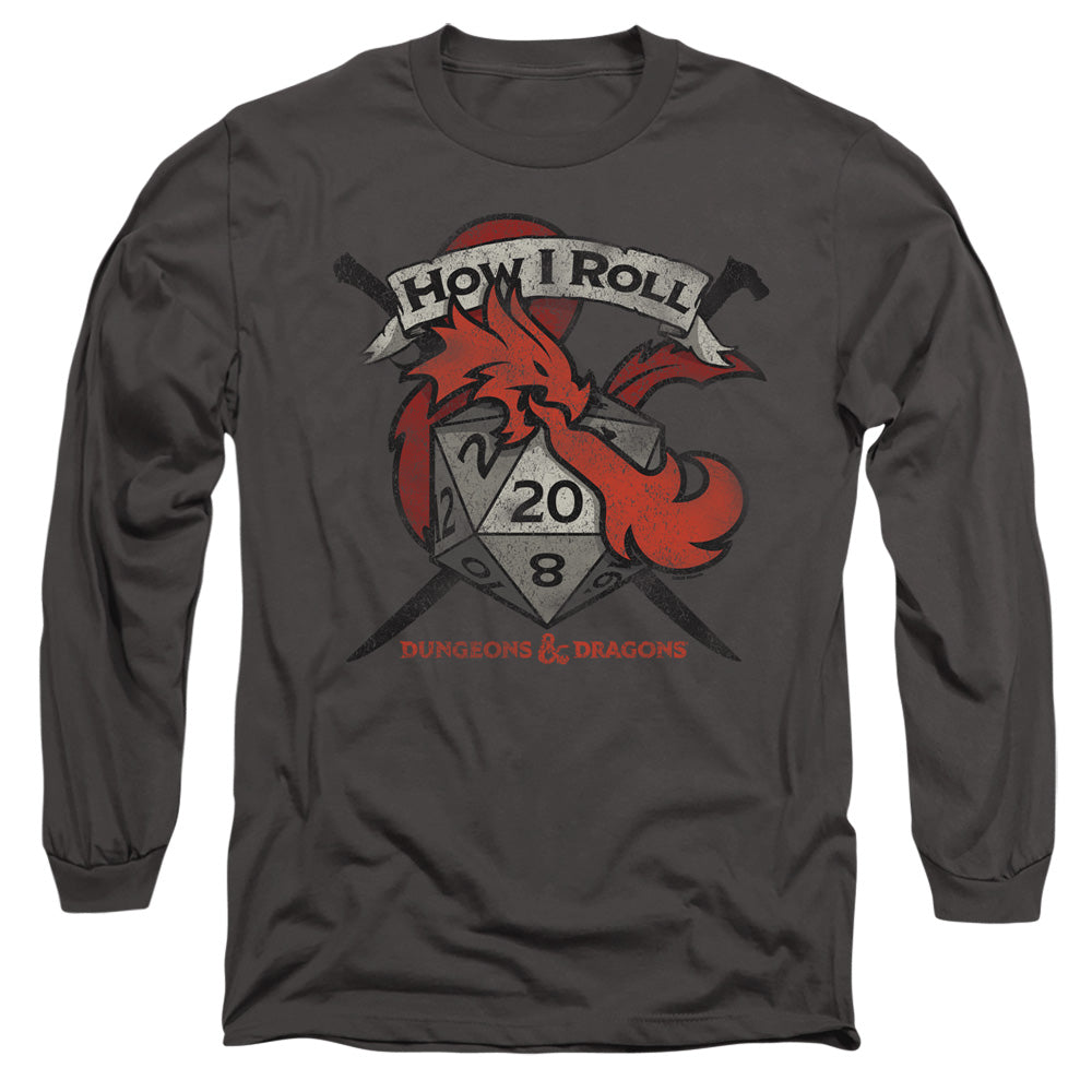 Dungeons And Dragons How I Roll D And D Mens Long Sleeve Shirt Charcoal Officially Licensed