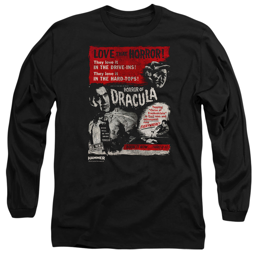 Hammer House Of Horror Love Horror Of Dracula Mens Long Sleeve Shirt Black Officially Licensed