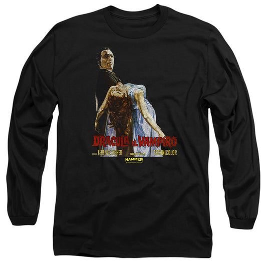 Hammer House Of Horror Vampiro Lady Mens Long Sleeve Shirt Black Officially Licensed