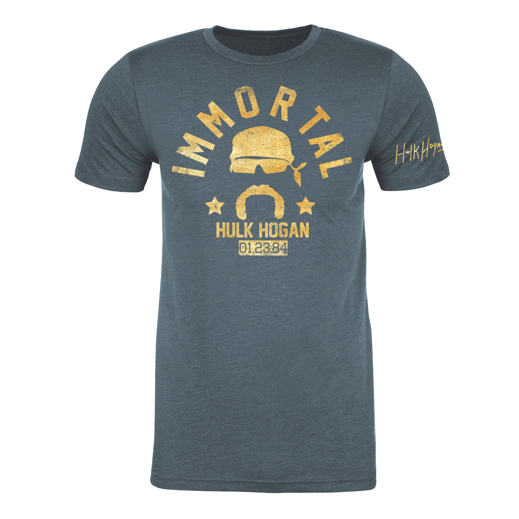  Hulk Hogan Gold Foil Immortal 01-23-84 Mens T Shirt Slate Blue
