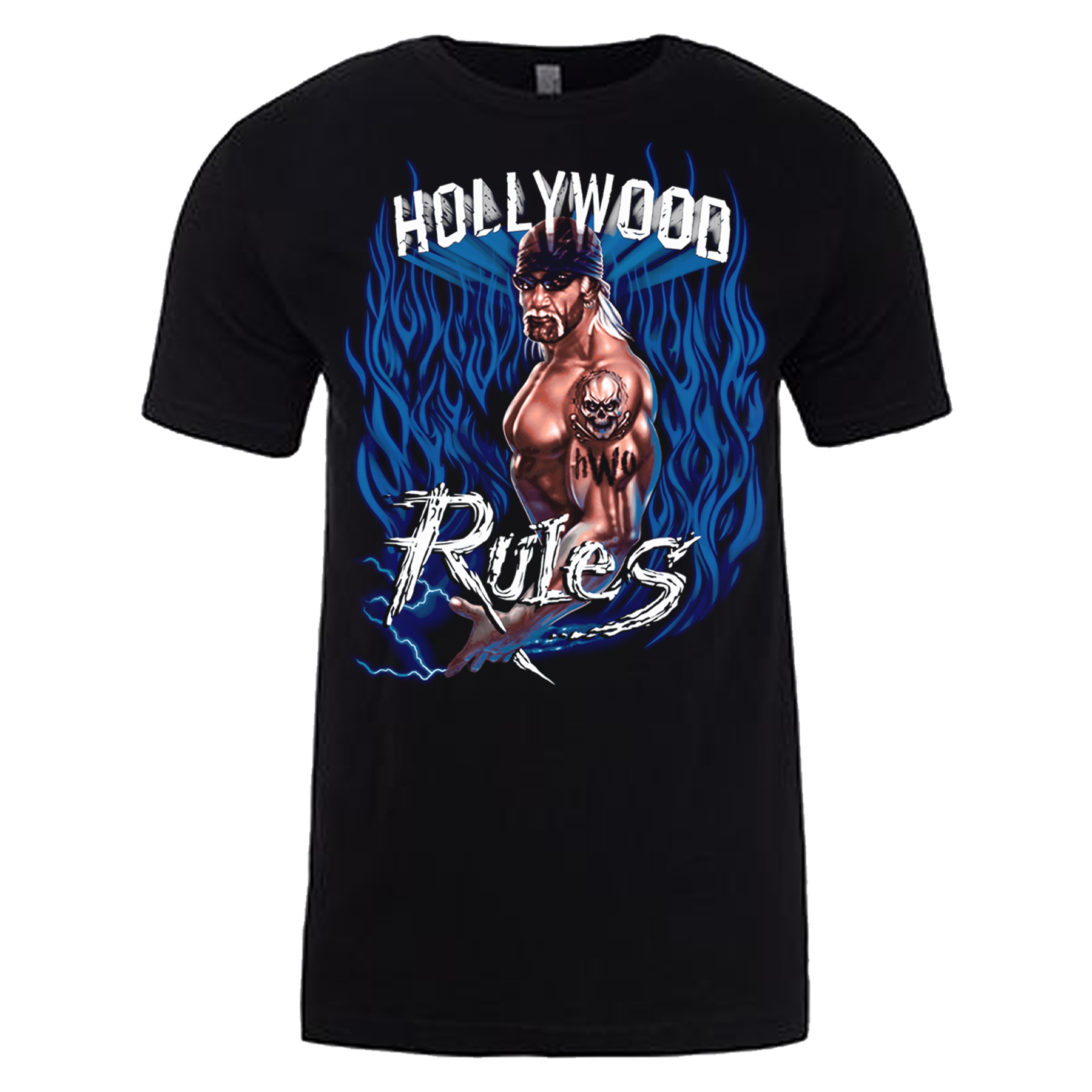 Hulk Hogan Blue Flame Hollywood Rules Mens T Shirt Black