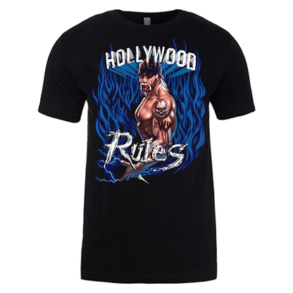 Hulk Hogan Blue Flame Hollywood Rules Mens T Shirt Black