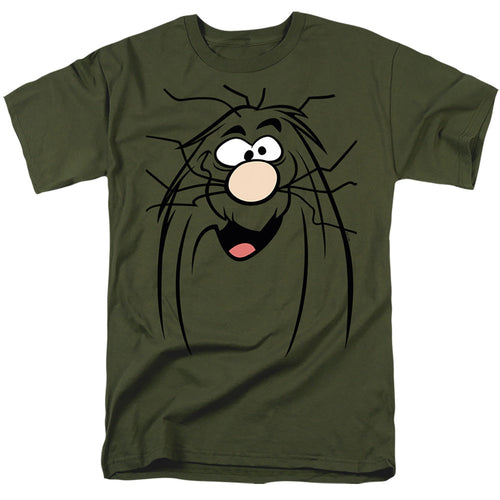 Captain Caveman Big Face Mens T Shirt Military Green