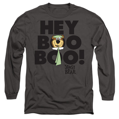 Yogi Bear Hey Boo Boo Mens Long Sleeve Shirt Charcoal Officially Licensed