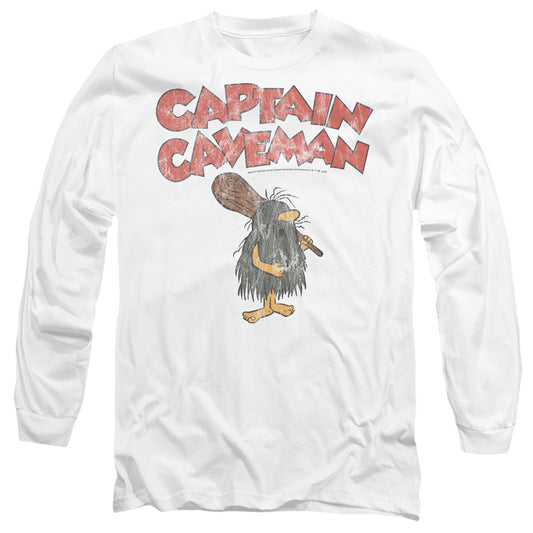 Wacky Races Captain Caveman 2 Mens Long Sleeve Shirt White Officially Licensed