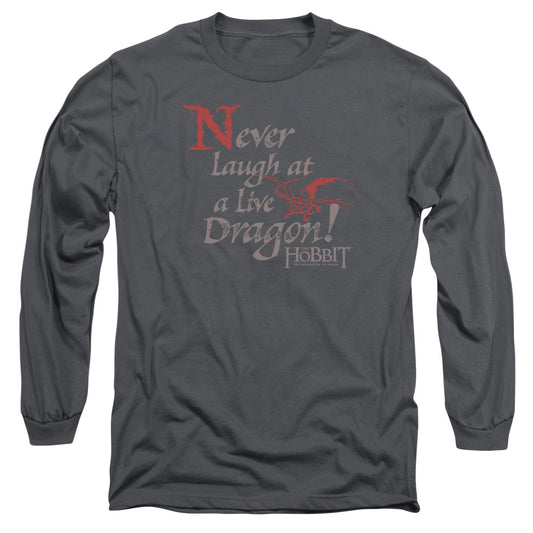 Hobbit Never Laugh Mens Long Sleeve Shirt Charcoal Officially Licensed