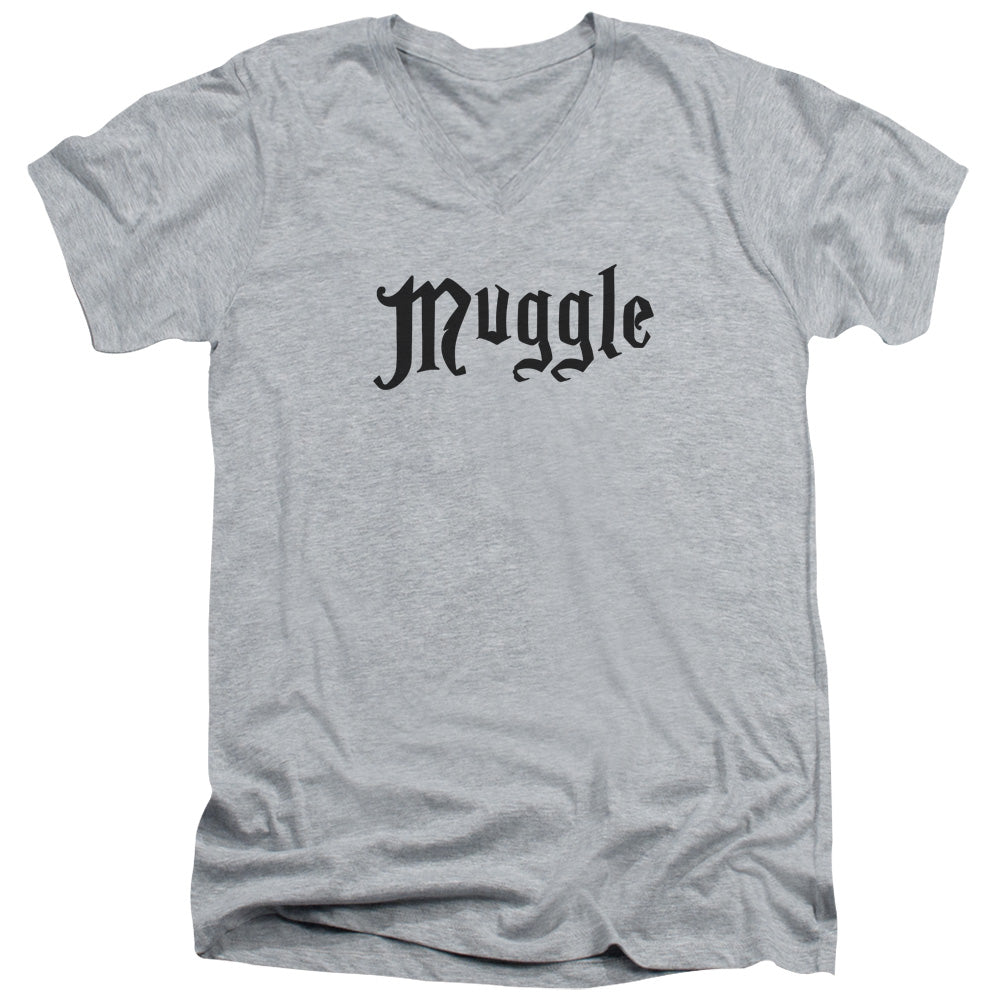 Harry Potter Muggle Mens Slim Fit V-Neck T Shirt Athletic Heather