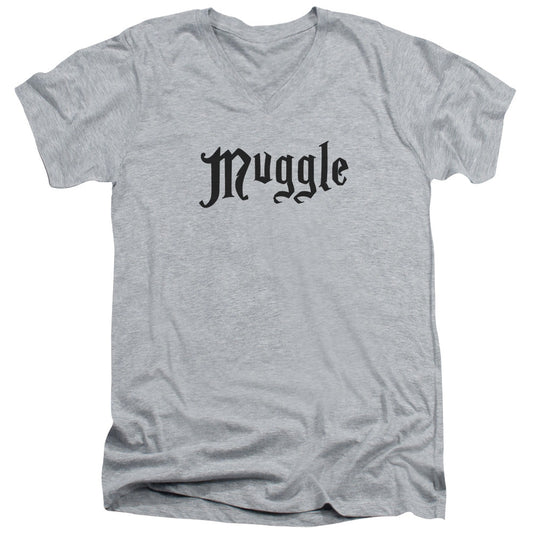 Harry Potter Muggle Mens Slim Fit V-Neck T Shirt Athletic Heather