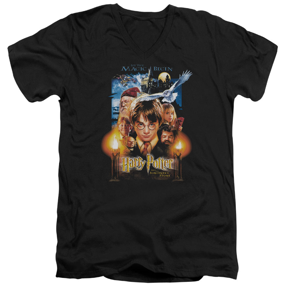 Harry Potter Movie Poster Mens Slim Fit V-Neck T Shirt Black