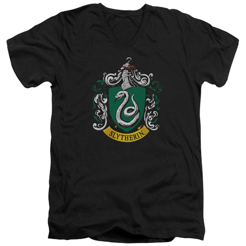 Harry Potter Slytherin Crest Mens Slim Fit V-Neck T Shirt Black