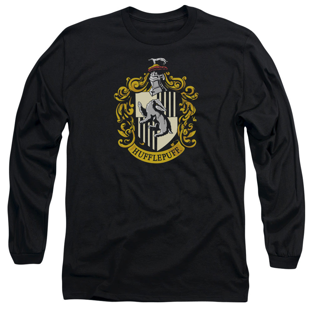 Harry Potter Hufflepuff Crest Mens Long Sleeve Shirt Black Officially Licensed