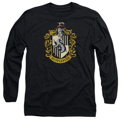 Harry Potter Hufflepuff Crest Mens Long Sleeve Shirt Black Officially Licensed