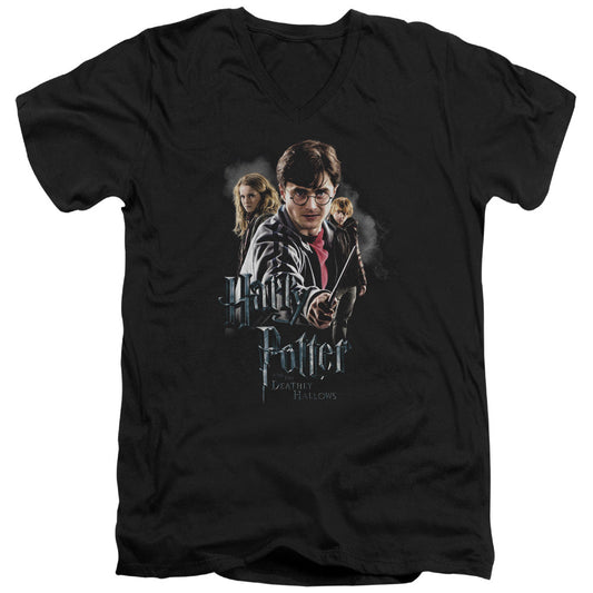 Harry Potter Deathly Hollows Cast Mens Slim Fit V-Neck T Shirt Black