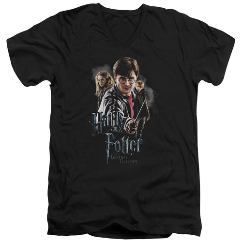 Harry Potter Deathly Hollows Cast Mens Slim Fit V-Neck T Shirt Black