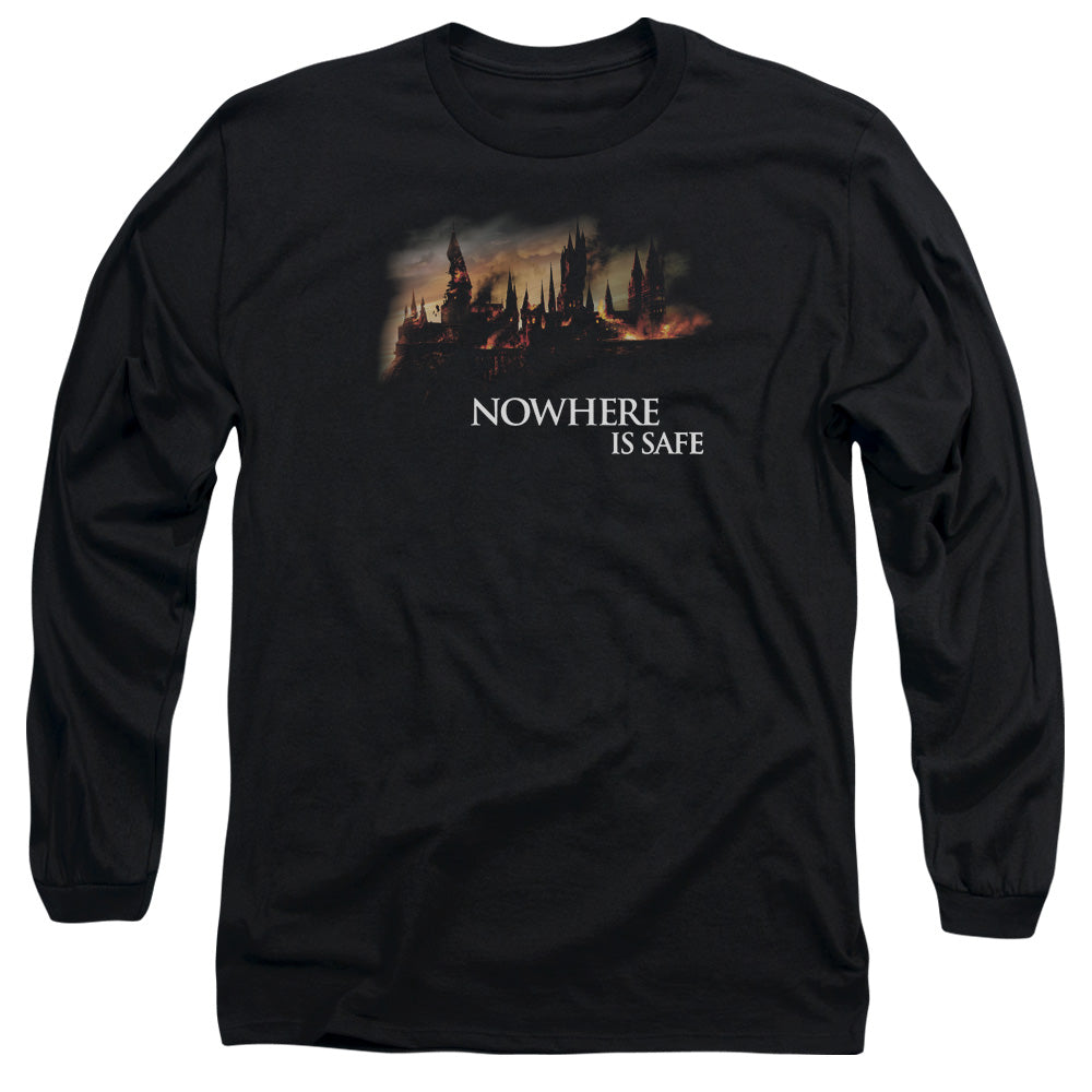 Harry Potter Burning Hogwarts Mens Long Sleeve Shirt Black Officially Licensed
