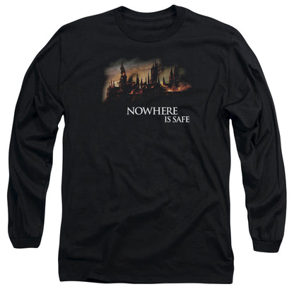 Harry Potter Burning Hogwarts Mens Long Sleeve Shirt Black Officially Licensed