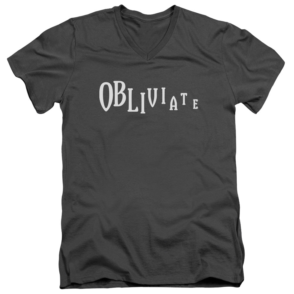 Harry Potter Obliviate Mens Slim Fit V-Neck T Shirt Charcoal