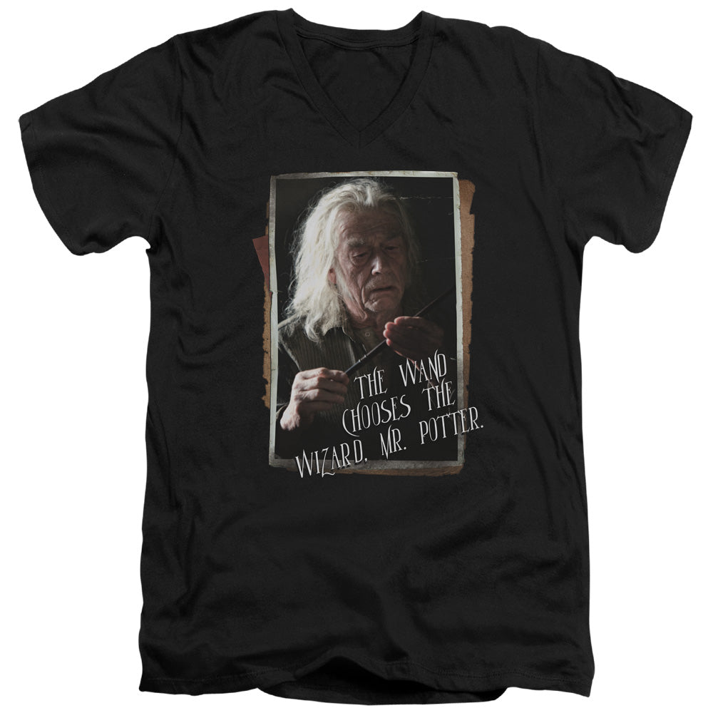 Harry Potter Olivander Mens Slim Fit V-Neck T Shirt Black