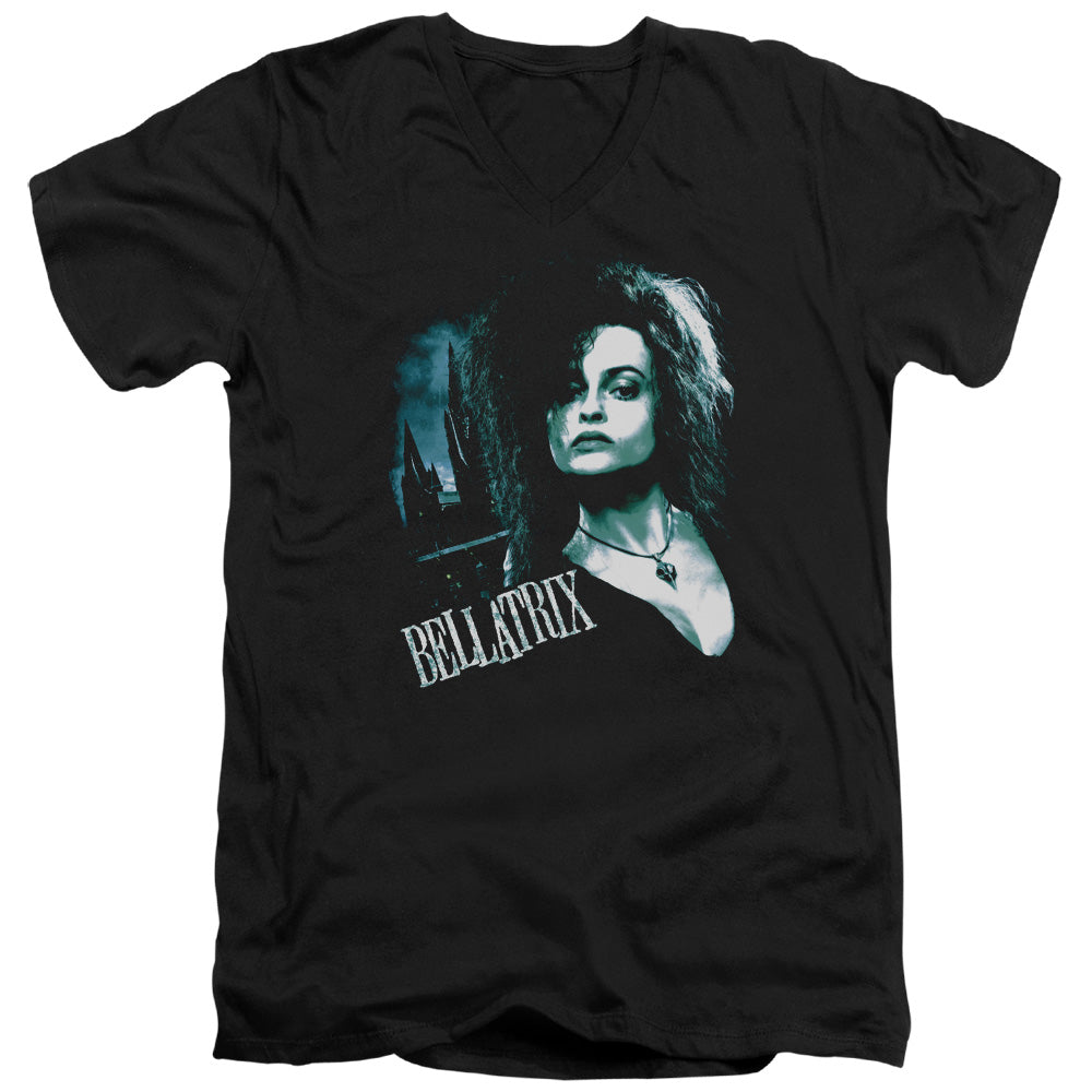 Harry Potter Bellatrix Closeup Mens Slim Fit V-Neck T Shirt Black